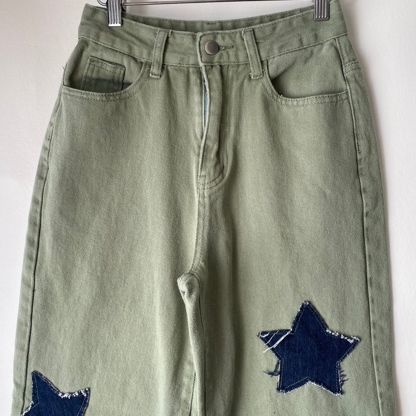 Upcycled Green Denim Jeans Stars