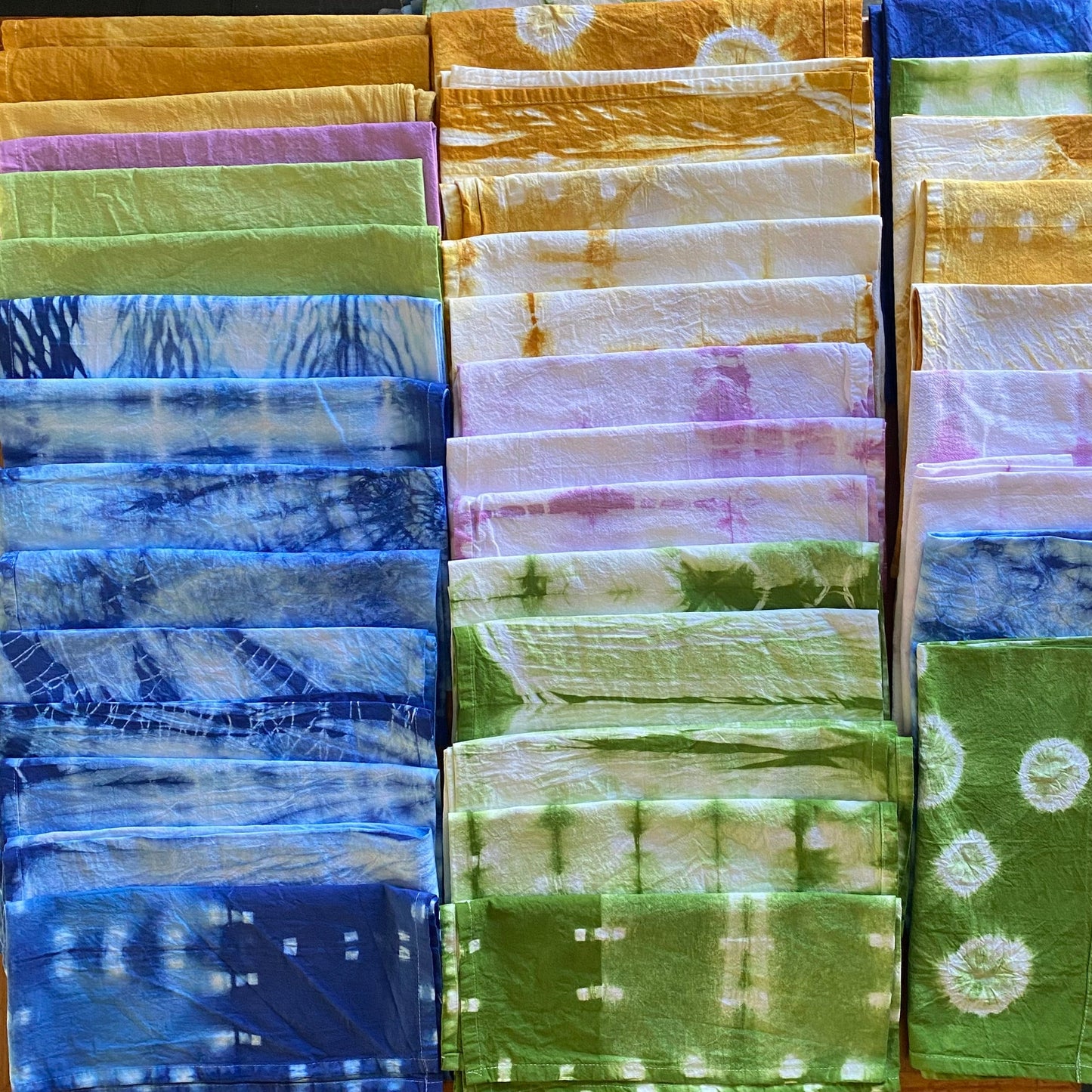 3 Beautiful Rainbow Shibori Dyed Tea Towels 3-pack