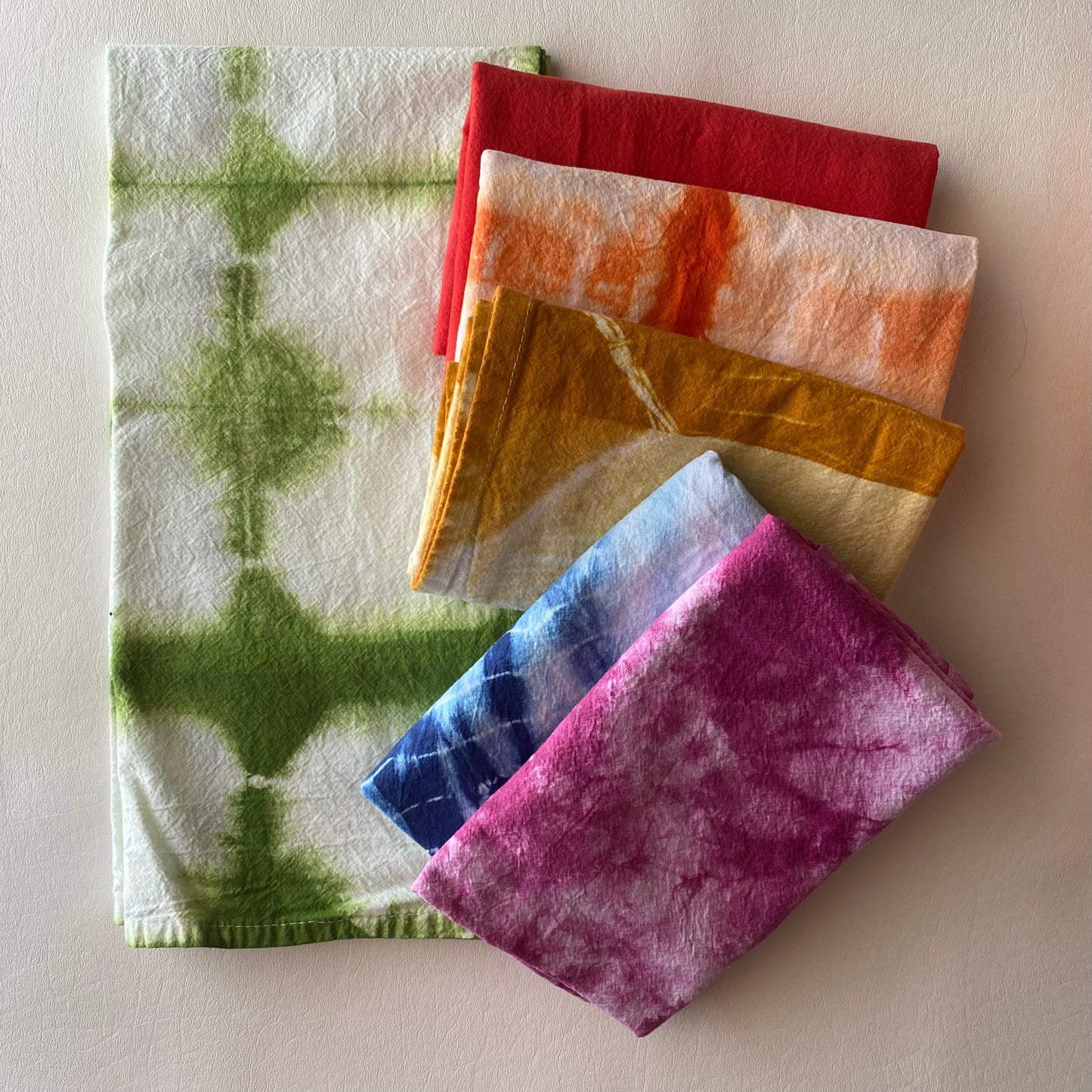 3 Beautiful Rainbow Shibori Dyed Tea Towels 3-pack
