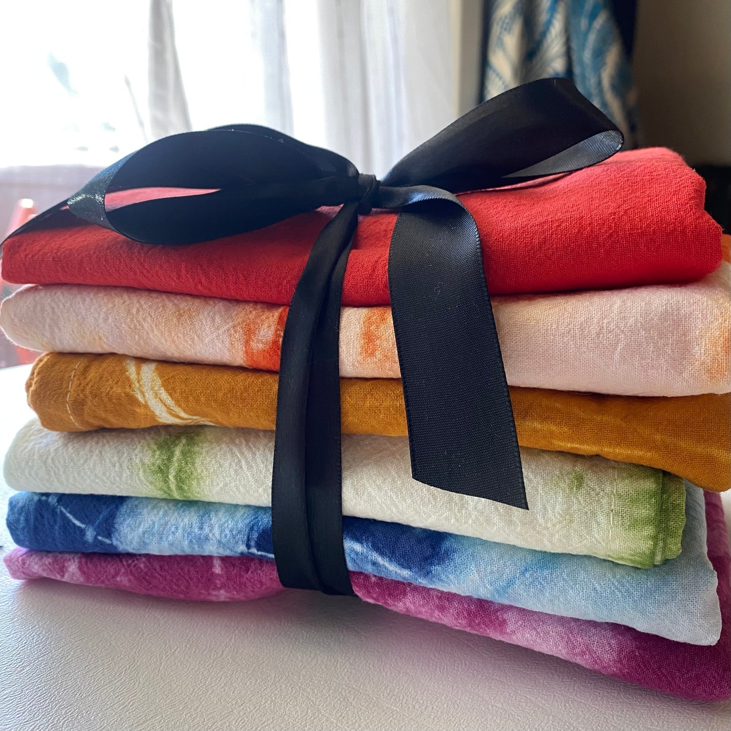 3 Beautiful Rainbow Shibori Dyed Tea Towels 3-pack