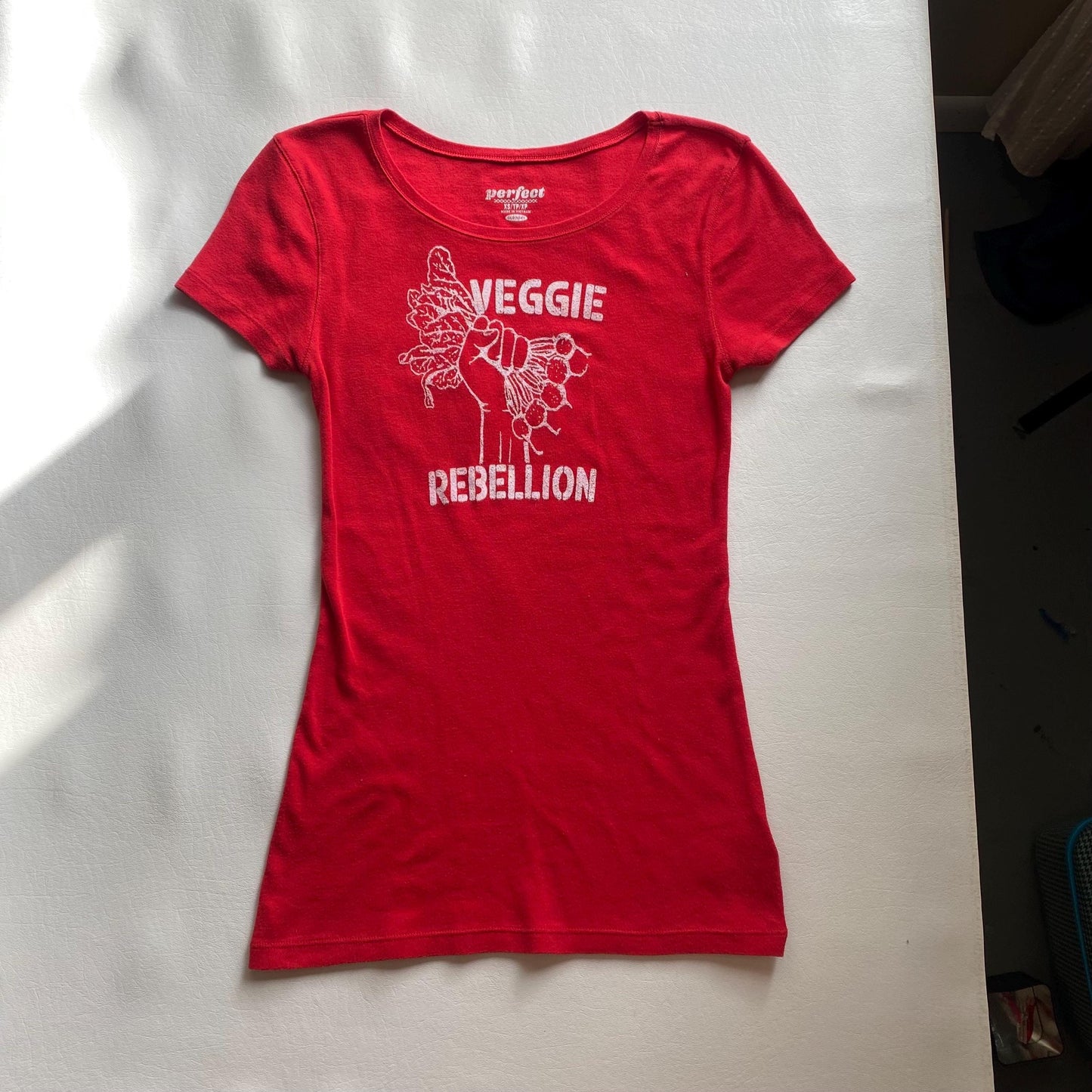 Red Upcycled Screenprinted T Veggie Rebellion