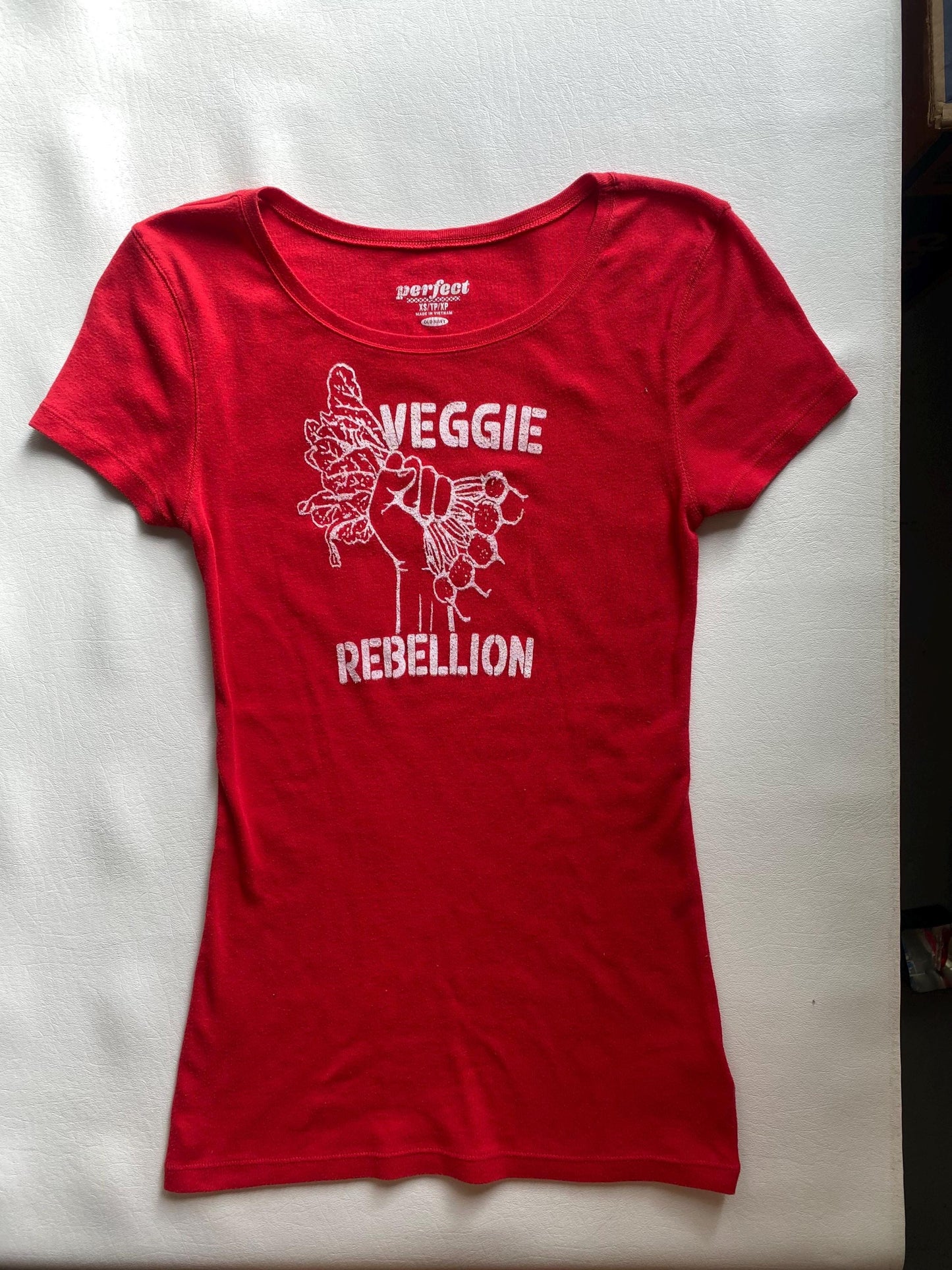Red Upcycled Screenprinted T Veggie Rebellion
