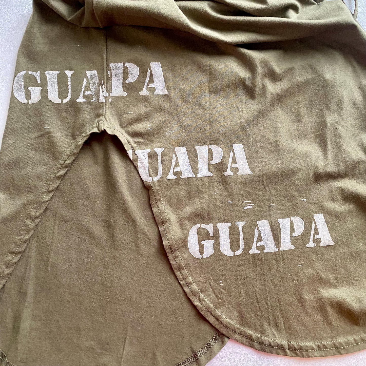 Olive Drab Shein Upcycle Stencil Print GUAPA